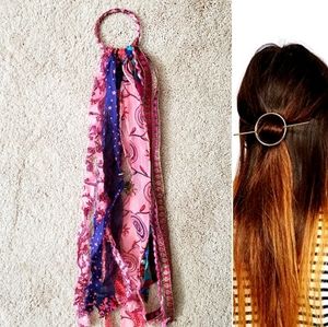 🙏 HAND CRAFTED Hair stick barrette boho pink blue fabric